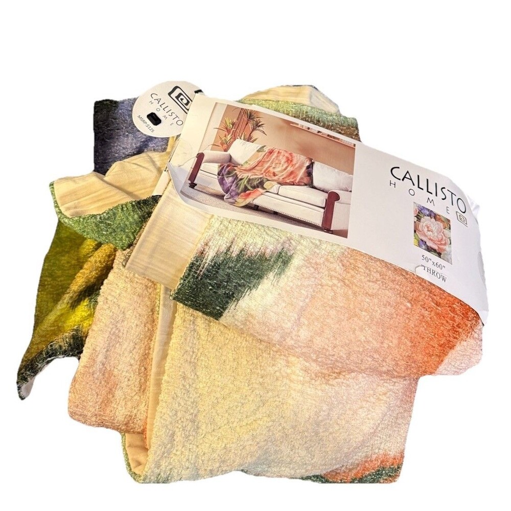 Callisto Home Velvet Throw 50" x 60" Multicolor Floral Water Painted NWT $125 - Picture 6 of 6